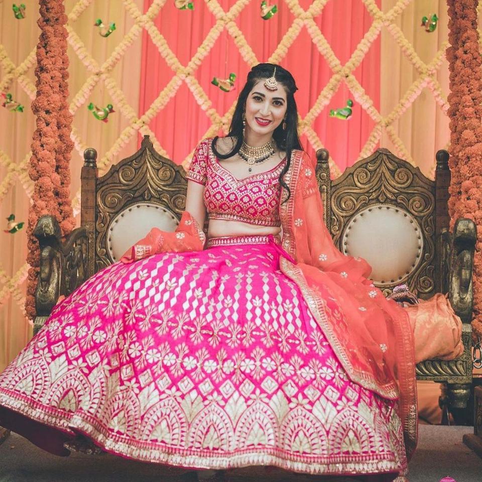 Pink Net Bridal Lehenga