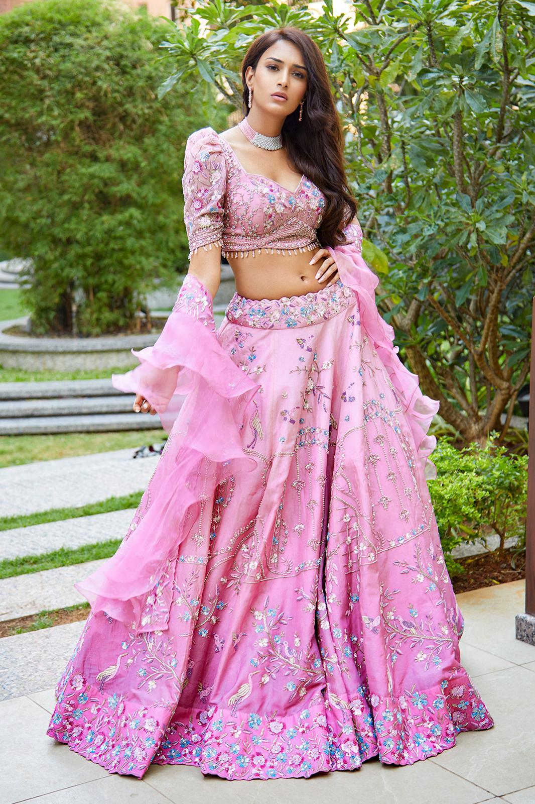 Light Blue Sequined Bridesmaid Lehenga Choli In Net