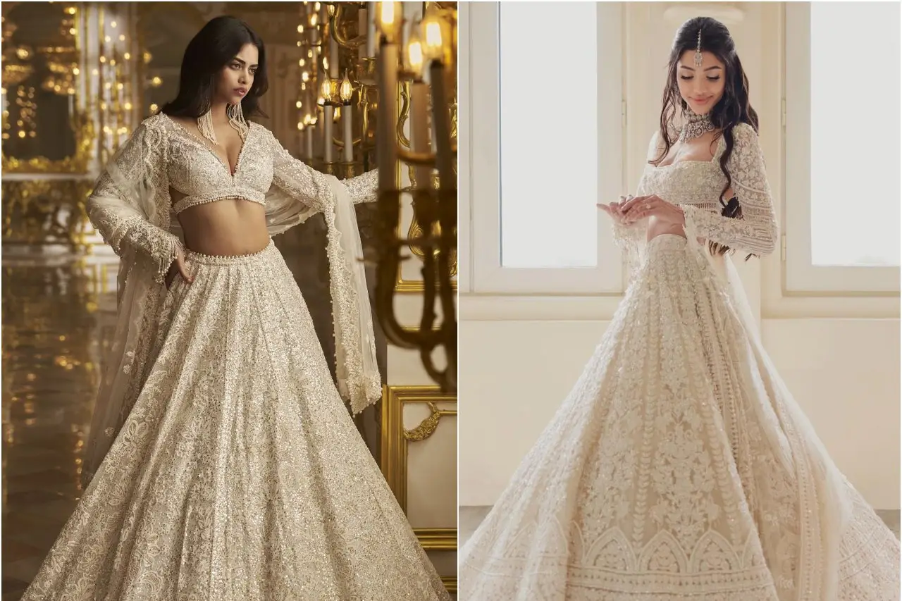 Pearl White Lehenga With Georgette Fabric And All Over Heavy Sequince Embroidery Work And store Heavy Designer Choli Wearing Wedding & Party Wear