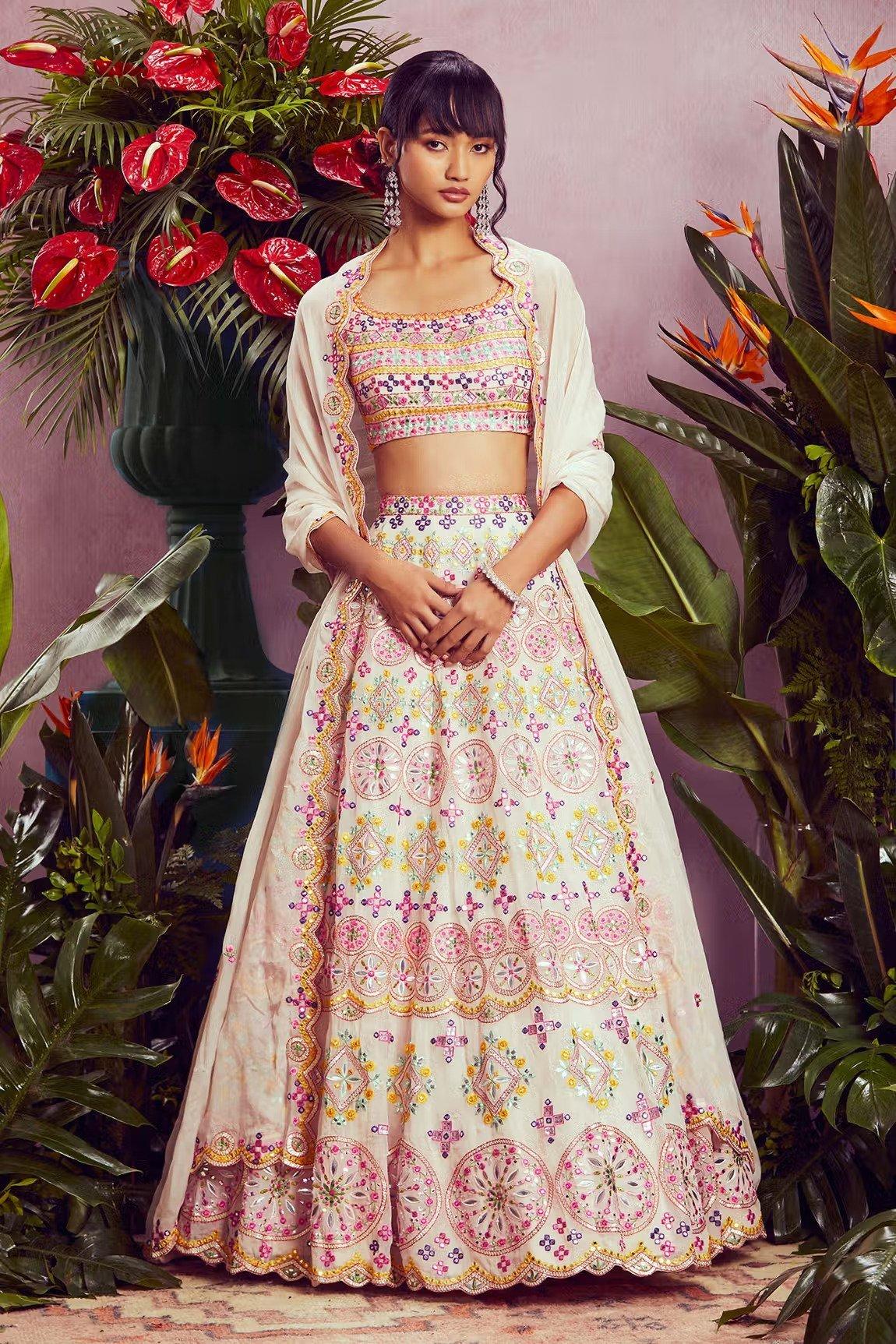 Buy White & Pale Pink Floral Lengha, White and Pink Custom Made Floral  Chanyacholi, Lenghacholi,. Partywear Bridesmaid Lengha, Skirt N Blouse  Online in India - Etsy