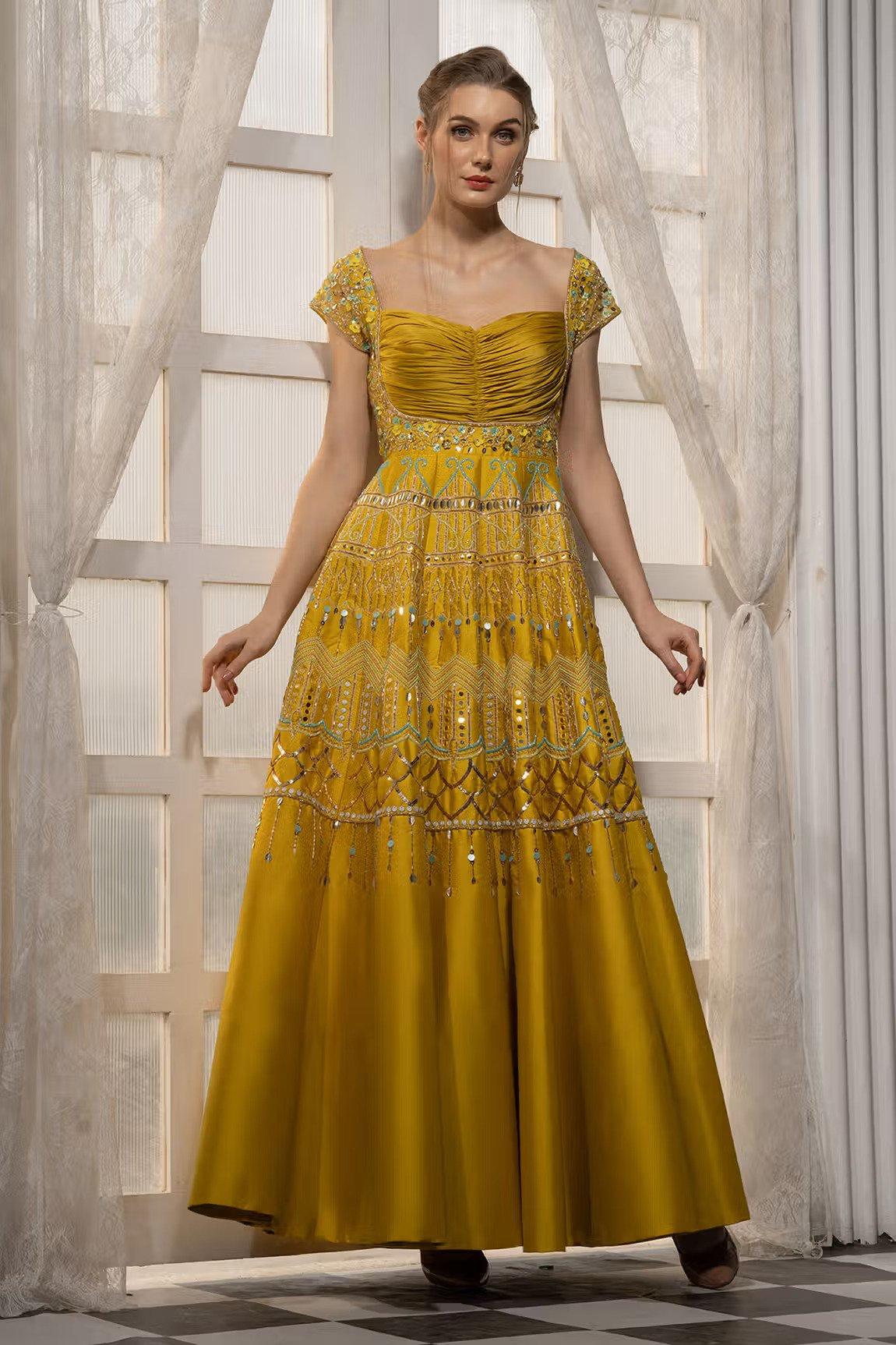 Graceful Yellow Color Georgette With Heavy Embroidery Sequence Work Party  Wear Gown