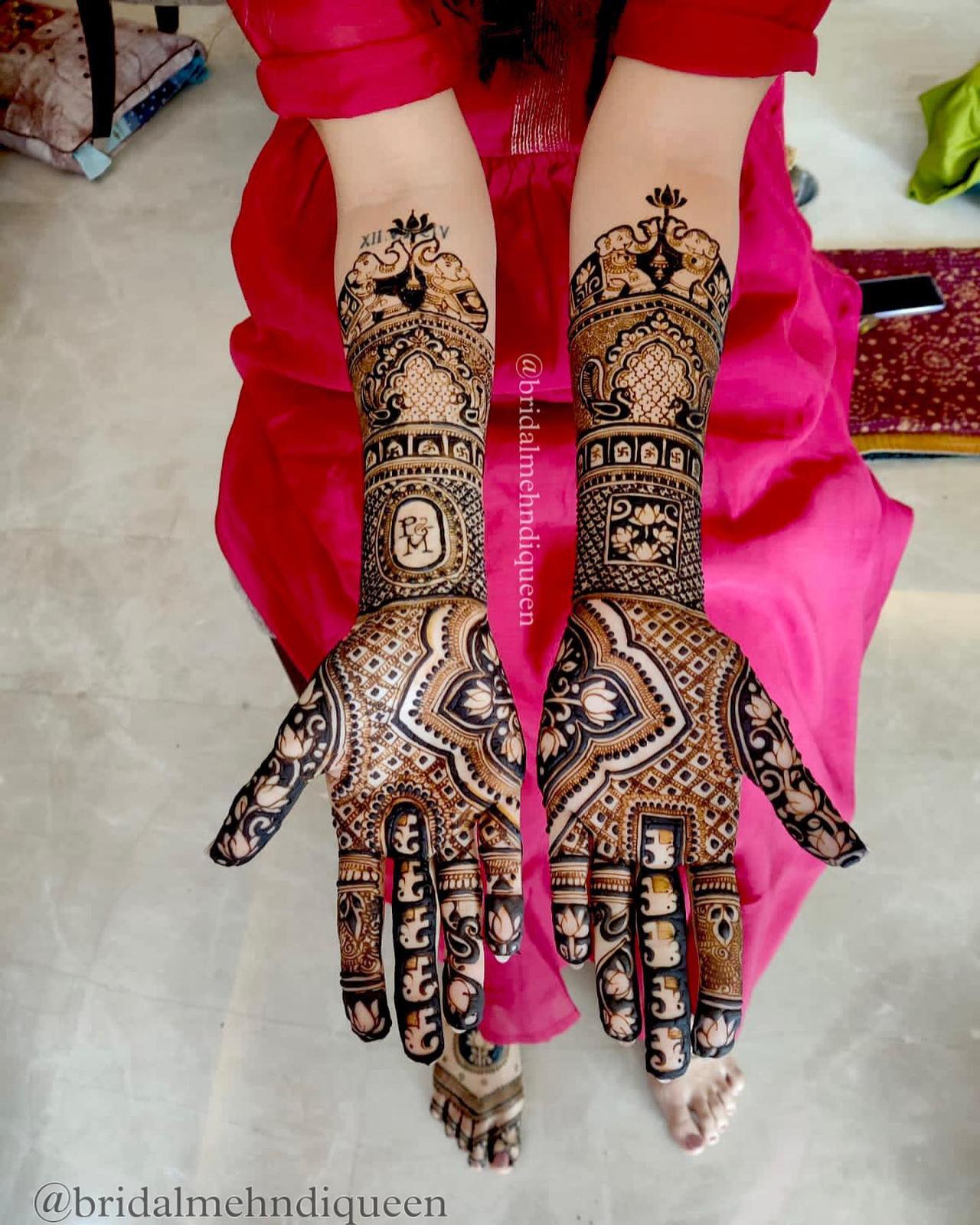 Intricate Symmetry Half and Half Mehndi Design