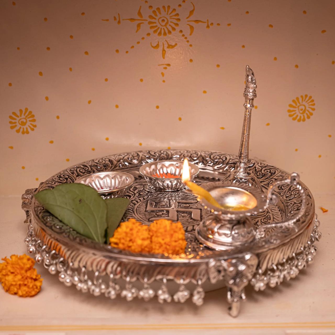Silver Puja Thali for Janeu Ceremony