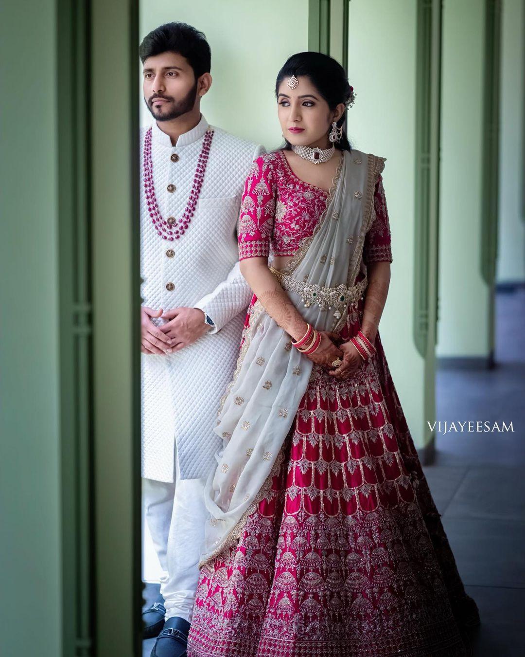 Matching bride shop and groom outfits