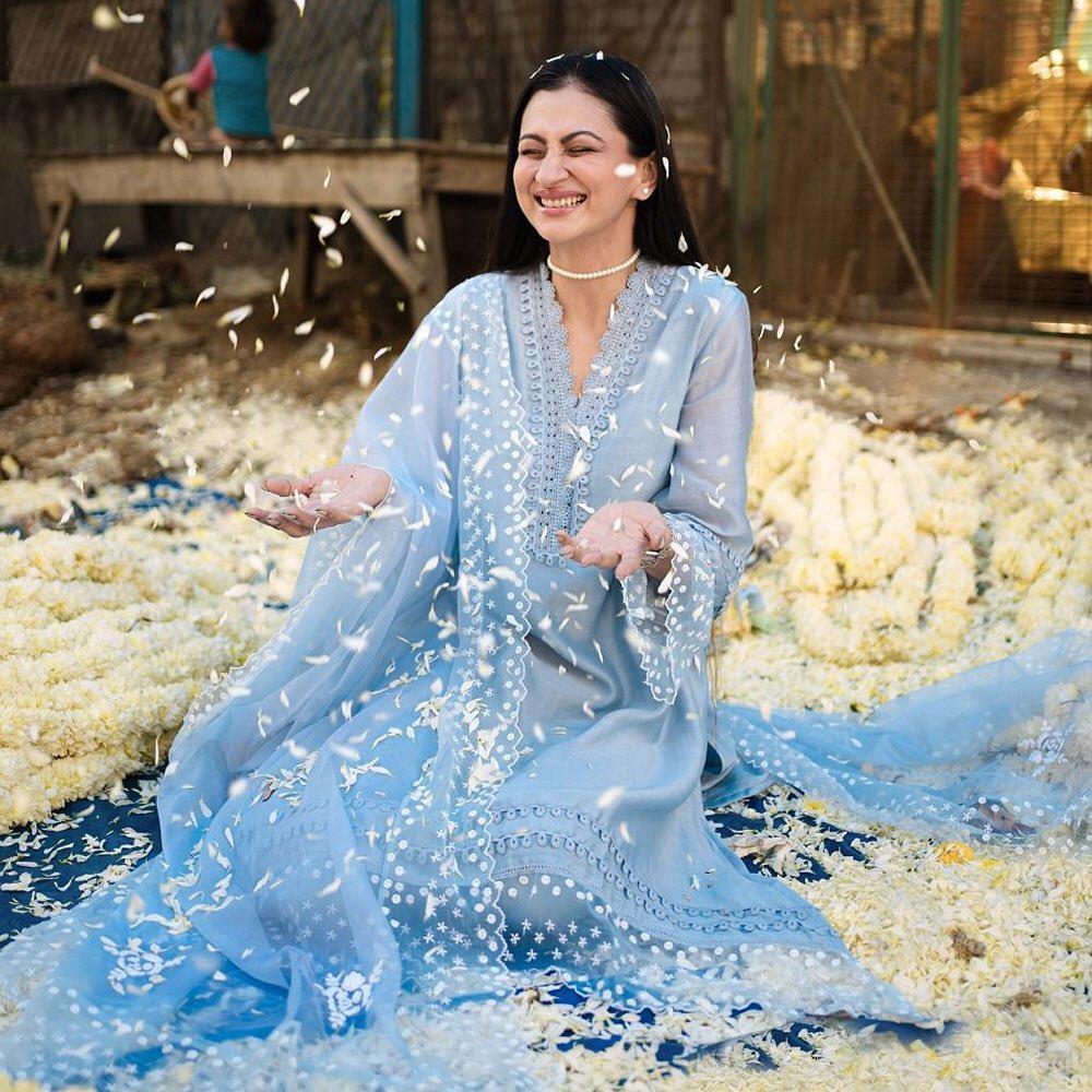 Bollywood Blue Dress Gown Embroidery shimmering Indian Diwali Eid Birthday  | eBay