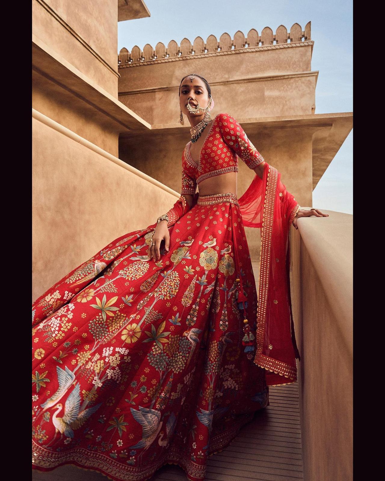 Buy Online Red Color Net Designer Bridal Lehenga Choli-lovelyweddingmall.com