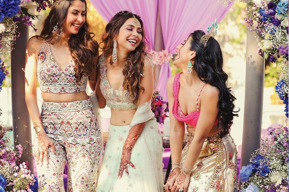 Grey crop top bridesmaid lehenga