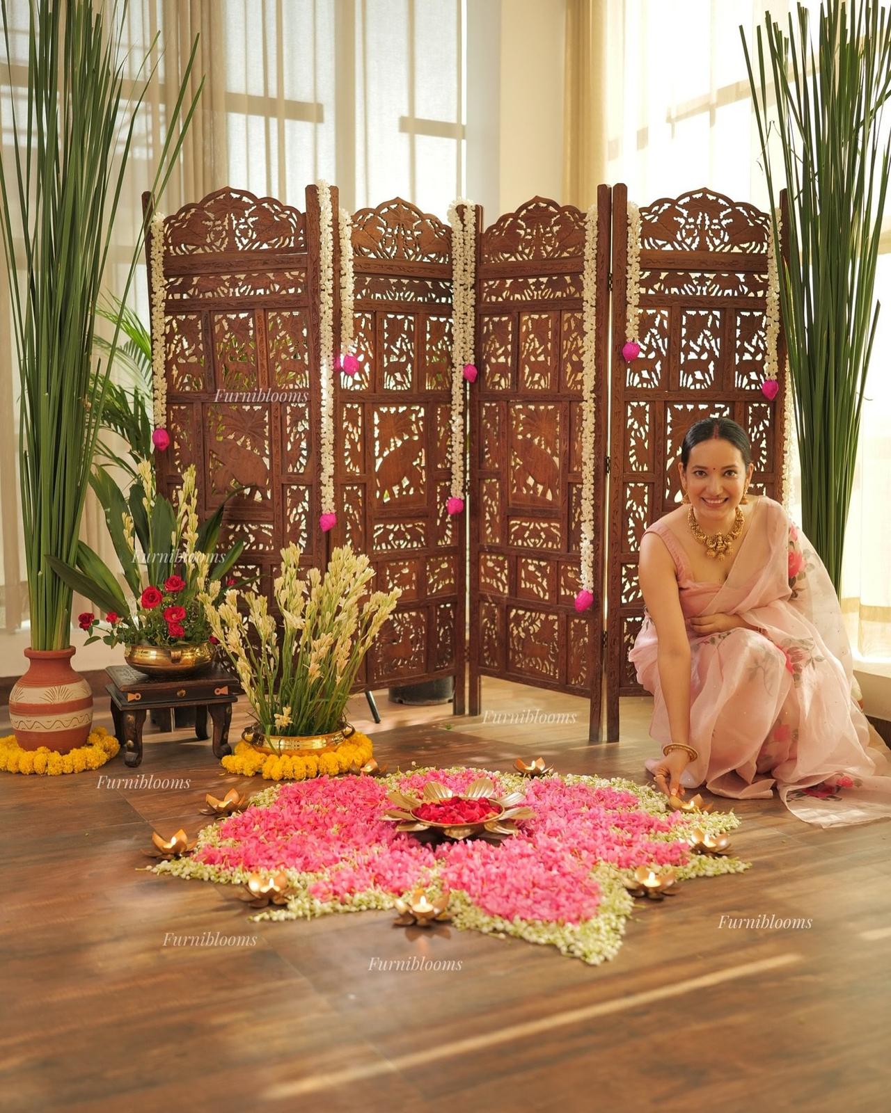 Flower Rangoli Corner for Diwali Photos