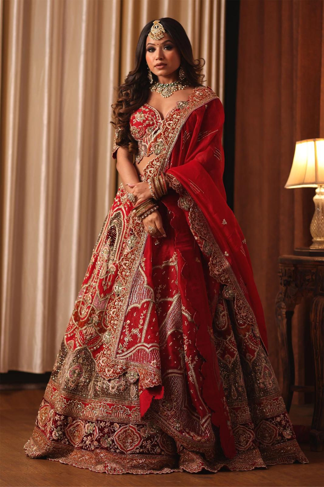 Red Bridal Lehenga Kameez and Dupatta Pakistani Dress – Nameera by Farooq