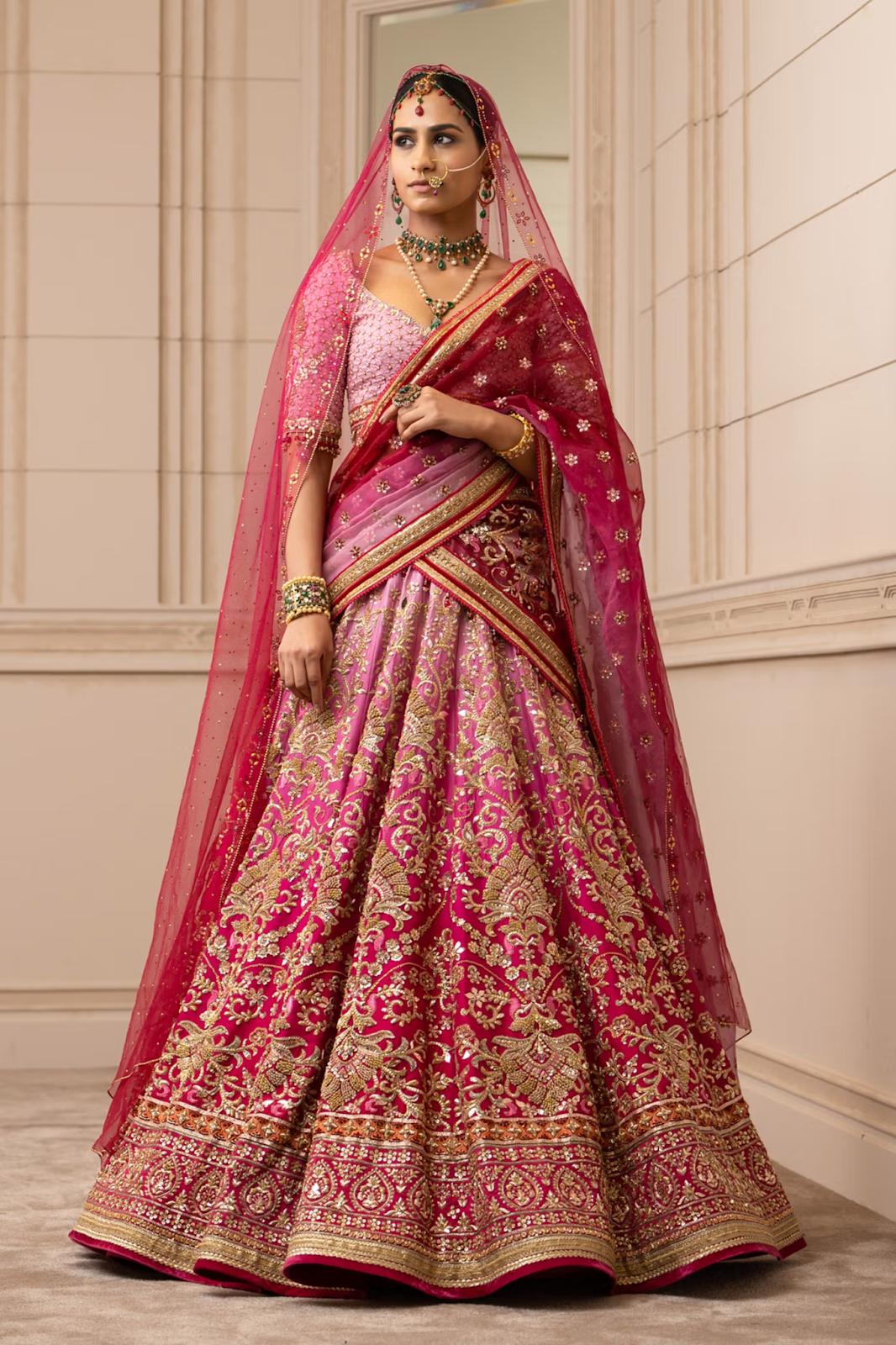 Green and Pink Lehenga with Duppatta - Indian Dresses