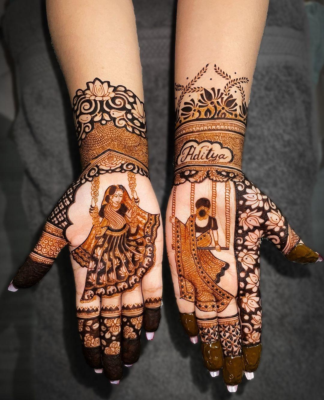 Simple Mehndi Design With Husband Name