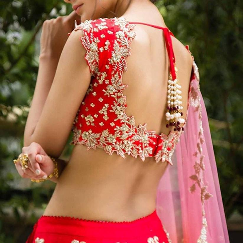 6103 lehenga blouse back designs anushree reddy cutwork with tassels