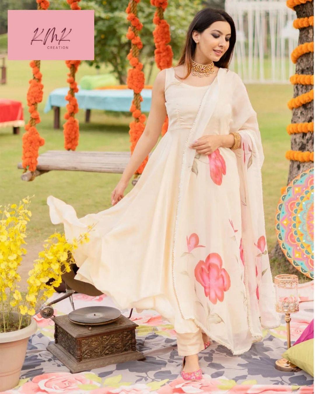 New Stylish Trendy Beautiful Printed Anarkali Kurti for Women's Ethnic Wear  Party Wear Gown
