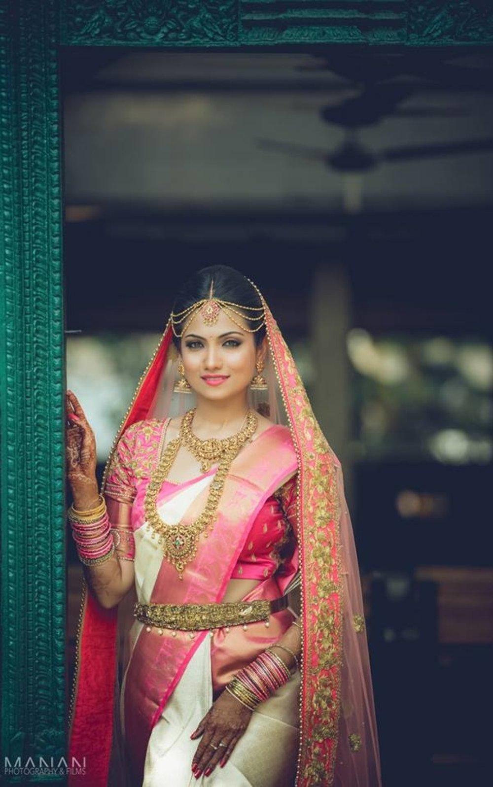 Telugu wedding white on sale saree