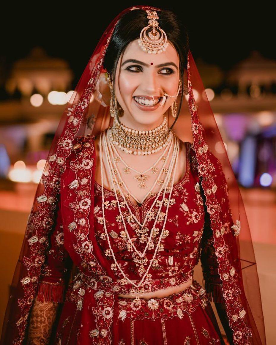 Pakistani Wedding Wear - Maroon Blouse Lehenga - Self Dupatta