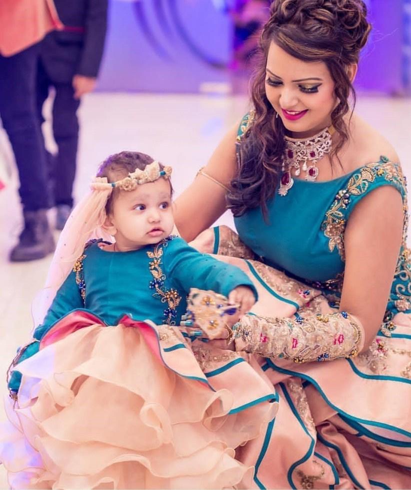 Yellow and Blue Combo Mother Daughter Lehenga Choli