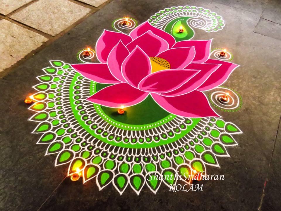 Easy Rangoli Designs for Diwali with Floral Pattern