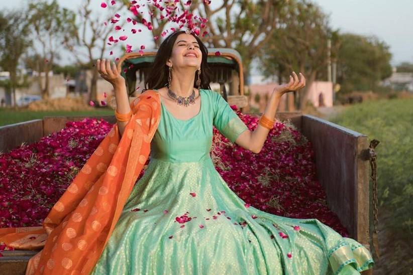 Bottle Green Marron Georgette Silk Bandhani Banarasi Dress Material | KaLa  Bandhej