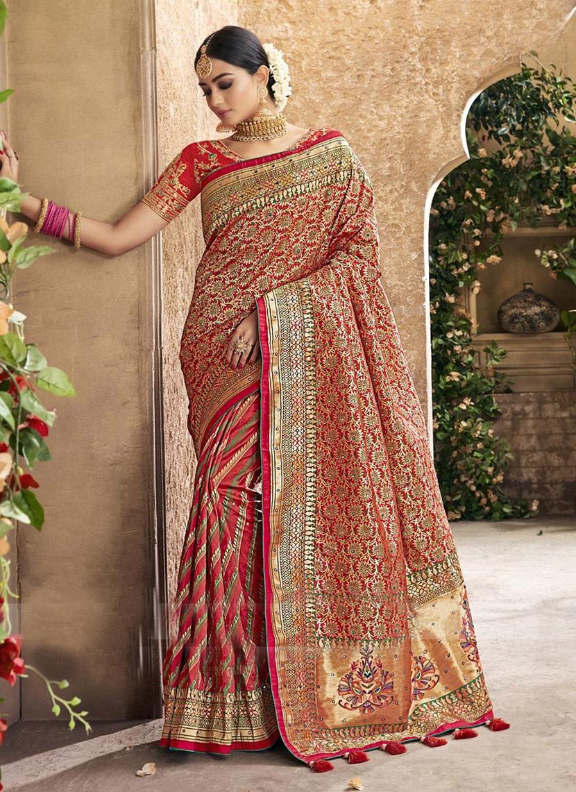 Heavy Faux georgette Embrodary Malty Work with real mirror saree