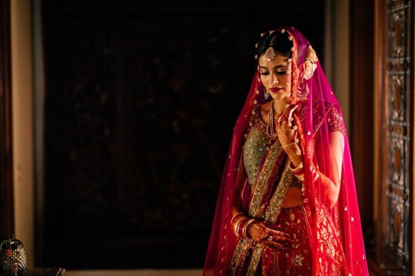 Red and Cream Lehenga Choli