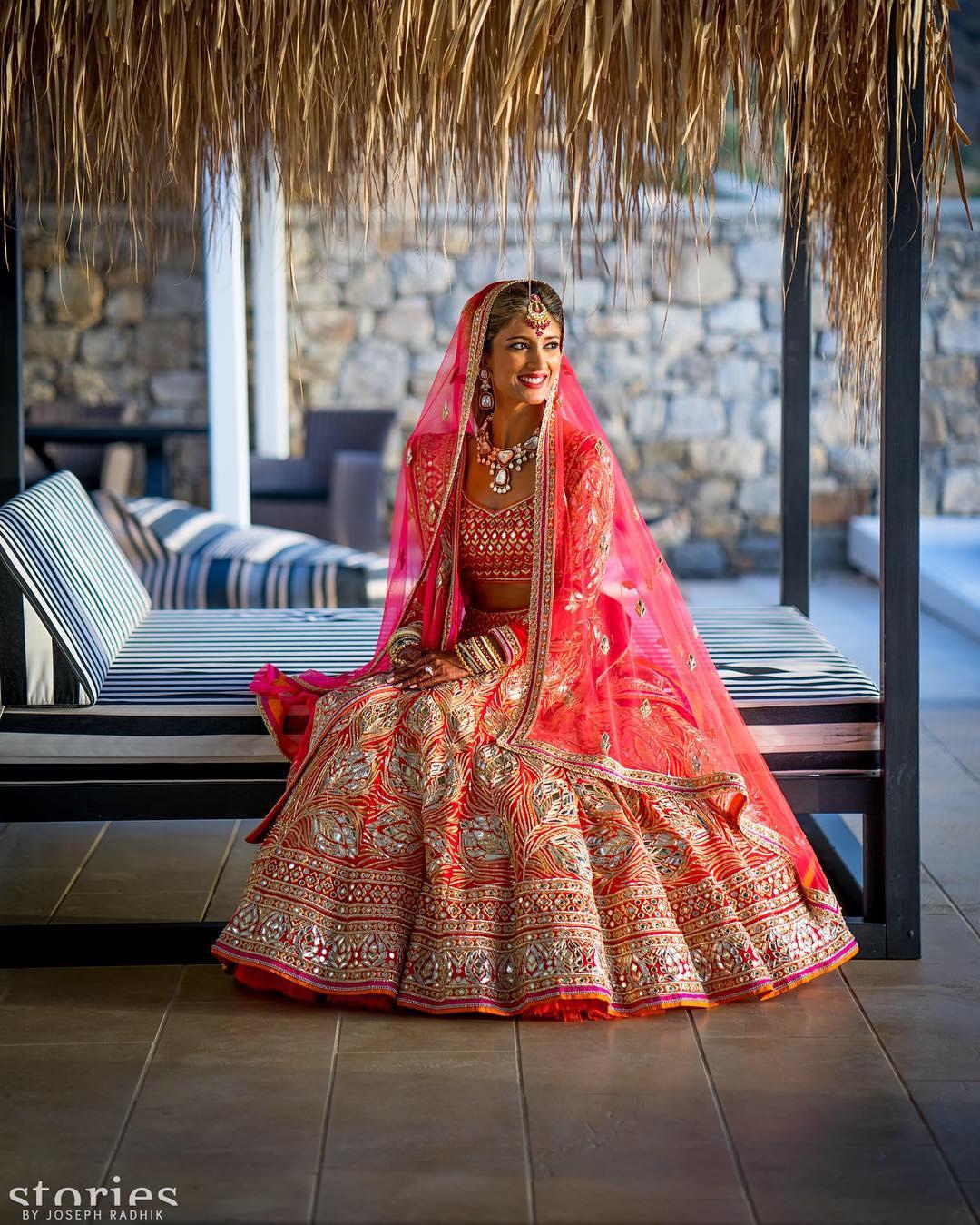 Orange pink 2025 bridal lehenga