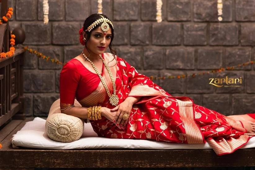Buy Red Handloom Cotton Chiffon Banarasi Saree With Running Blouse For  Women by Naaritva India Online at Aza Fashions.