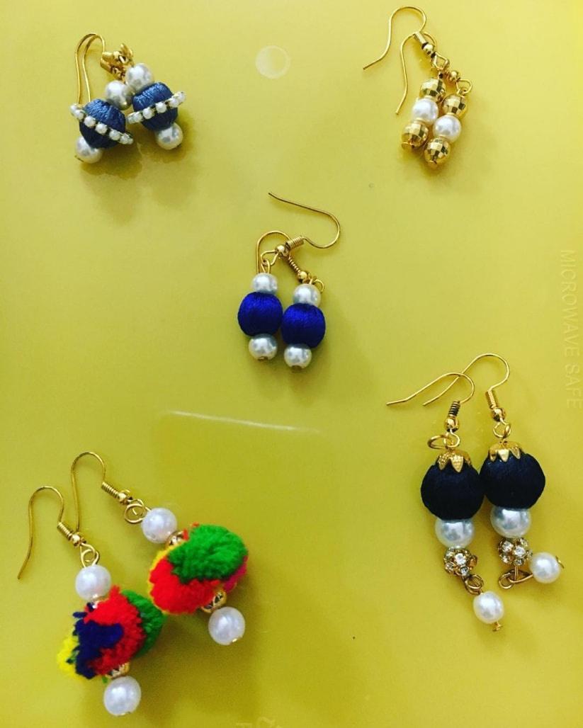 Yellow Stone Studded Silk Thread Earrings