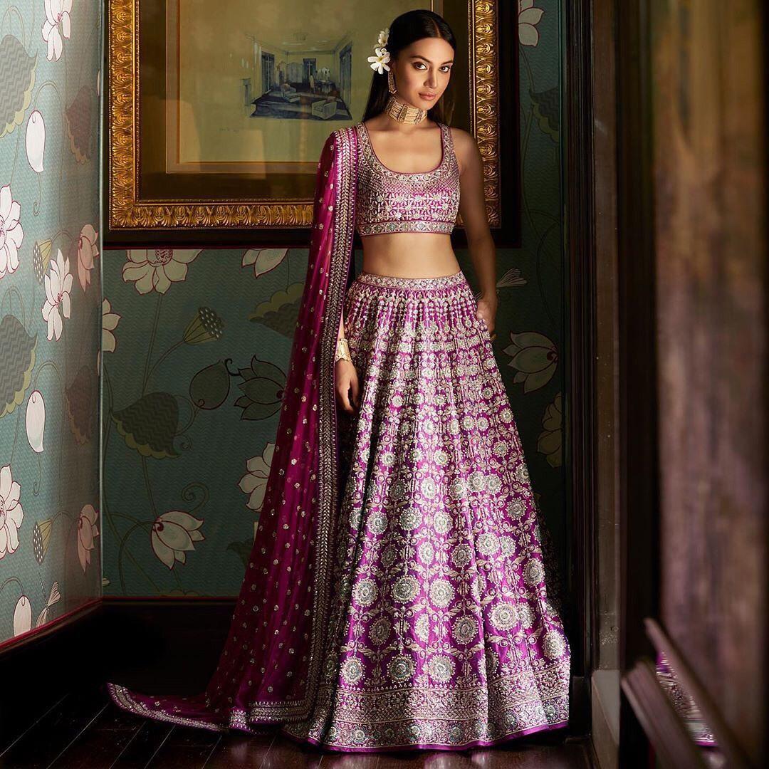 Yellow Purple Silk Lehenga