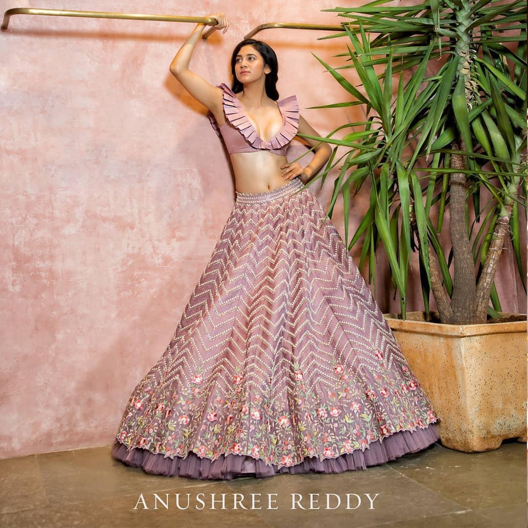 Buy MAUVE LEHENGA AND BLOUSE by Designer Sanya Gulati