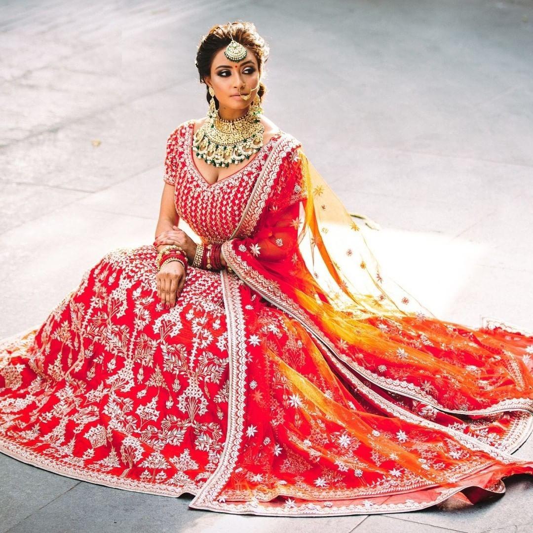 Cherry Red, Red and Pink Color Indian Bridal Lehenga – Chandni Creation