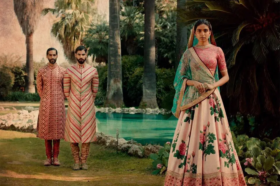 Bollywood Bollywood Sabyasachi Inspired Peach silk wedding lehenga