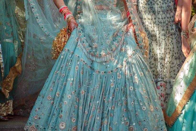 Blue N White Lehenga Choli Indian Party Wear Lengha Designer Skirt Top Net  Sari | eBay