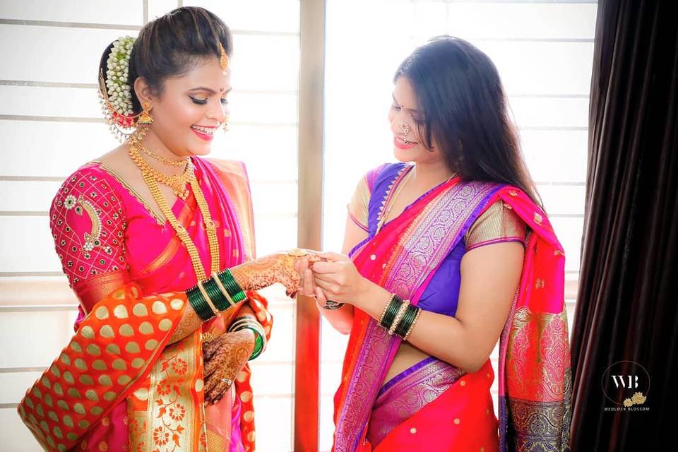 Red color paithani silk saree with zari weaving work