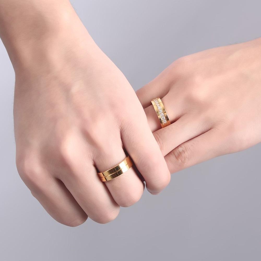 High quality wedding Stainless Steel Gold wave line w/zircon Love Couple  Rings | eBay