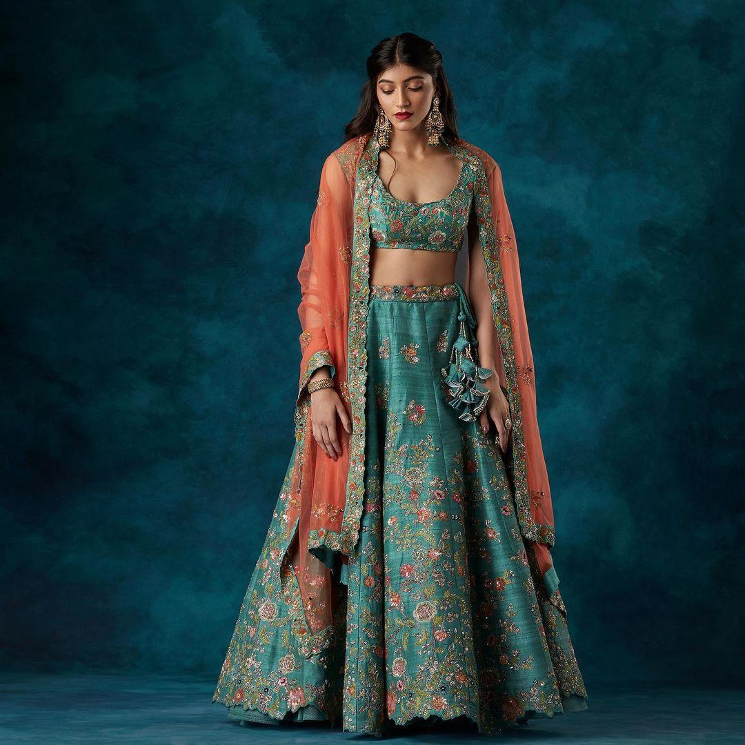 90273 pastel lehenga shyamal bhumika green