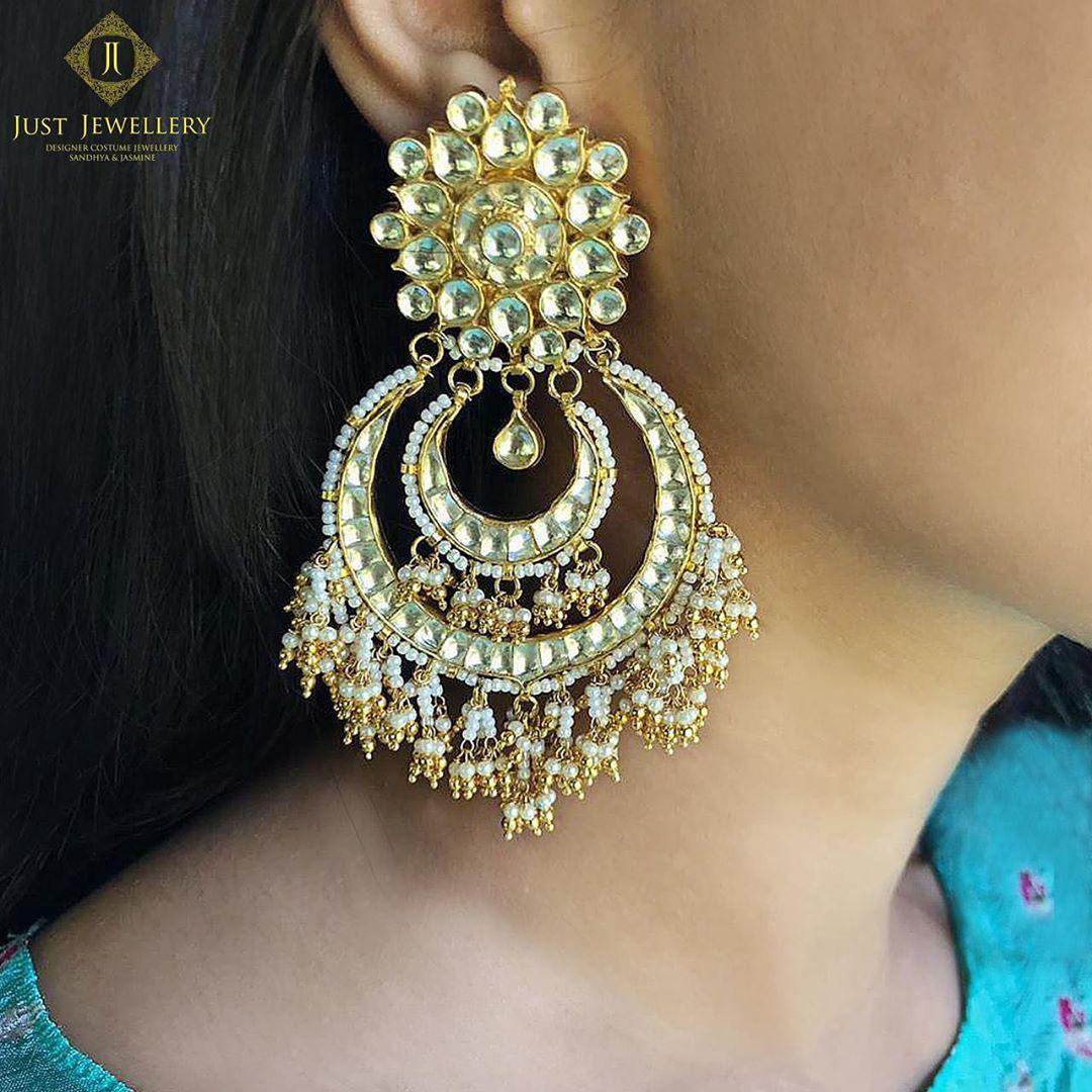 Light Weight Hyderabadi Pearl Chandbali Earrings in 22k Gold