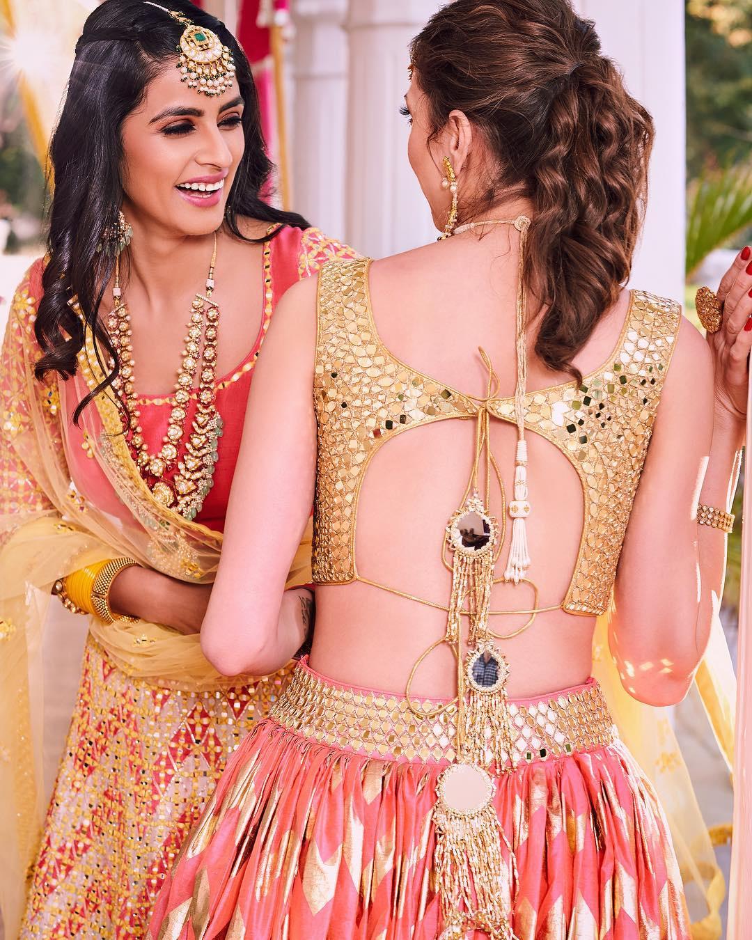 Tangerine Lehenga Set With Halter Blouse | The Grand Trunk