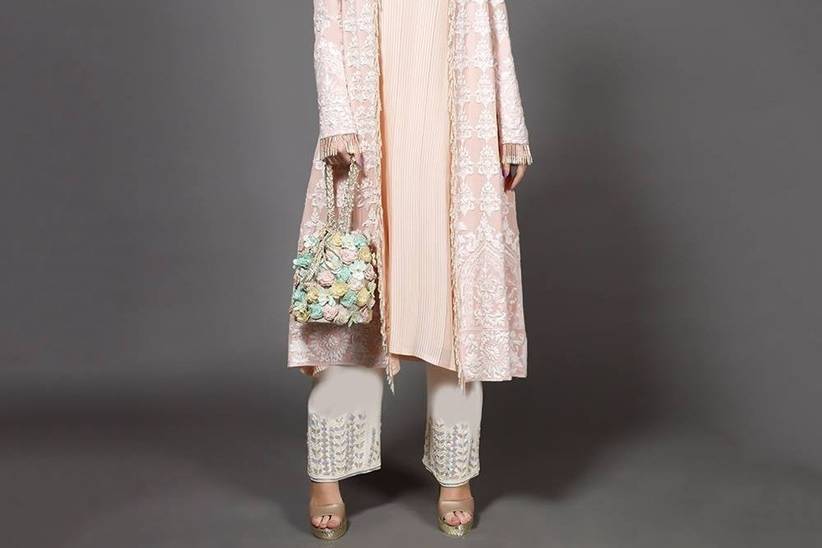 Beautiful Jacket style three-piece Dress . Embellished with hand embroidery  work.
