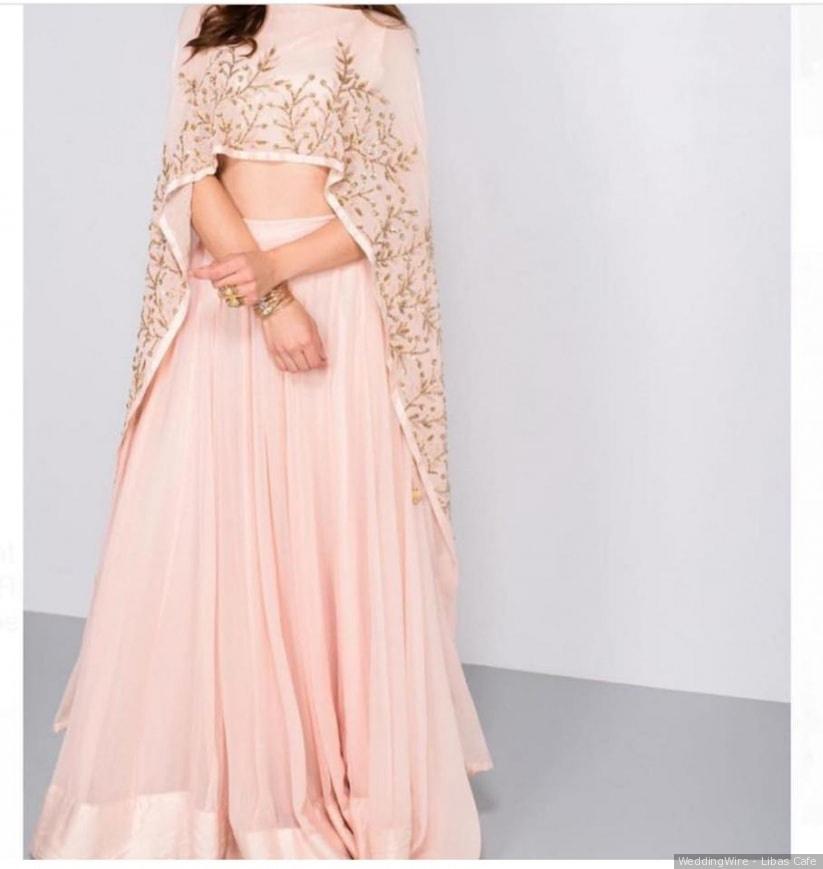 Charu and Vasundhara Embellished Cape Lehenga Set | Pink, Blouse- Tussar  Silk, V Neck, Half | Lehenga designs, Cape lehenga, Party wear indian  dresses