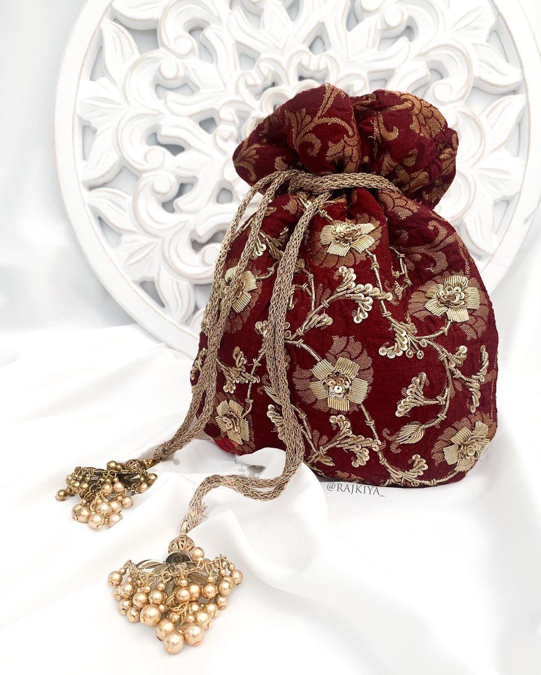 Bright Orangish Red Wedding Potli Bag | Handmade Embellished Stone and  Pearl | Desi Indian Pakistani Wedding Purse | Evening Party Purse – Kaash
