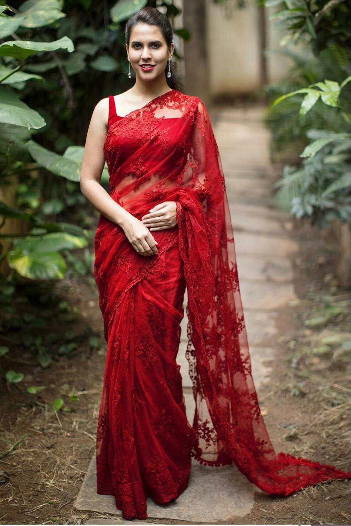 Red Net Saree - Less Yash Chopra and More Karan Johar Style