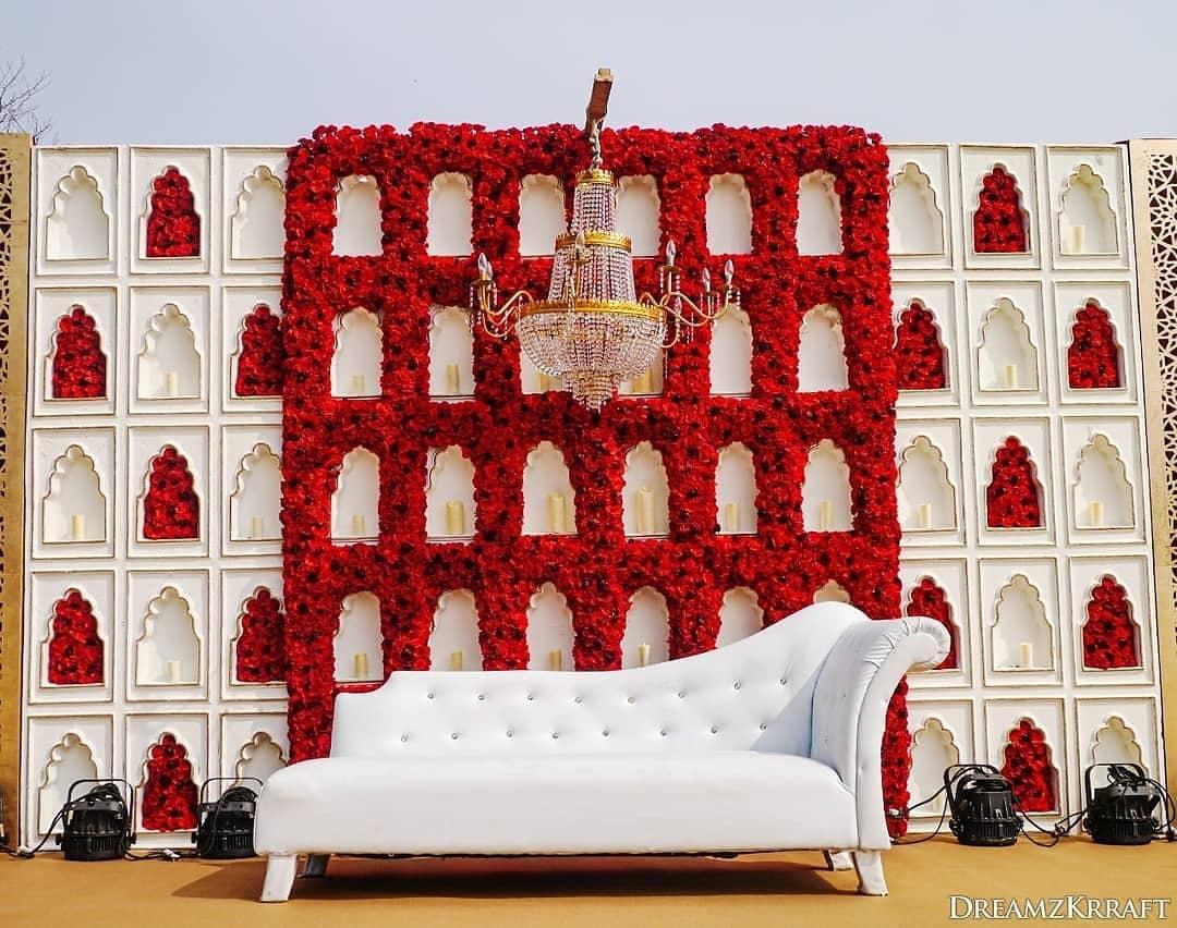 red and white wedding reception decorations