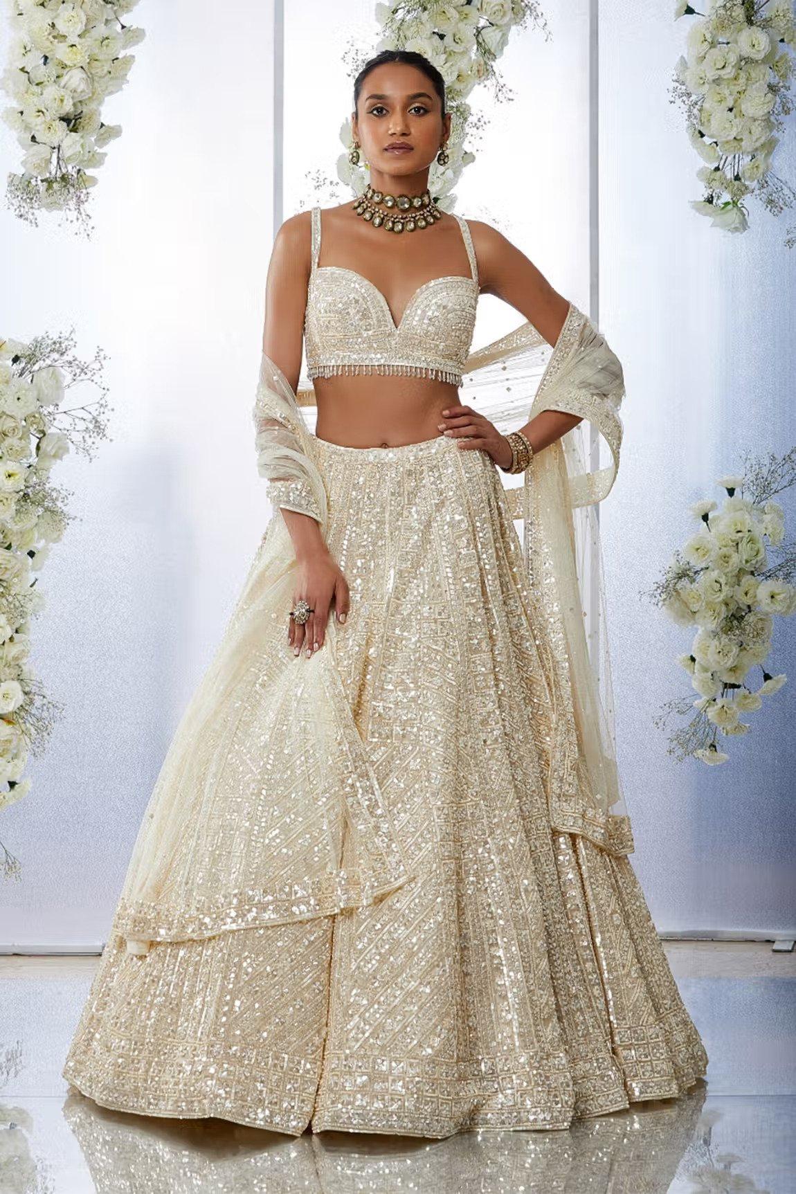 White Silk Wedding A Line Lehenga Choli -