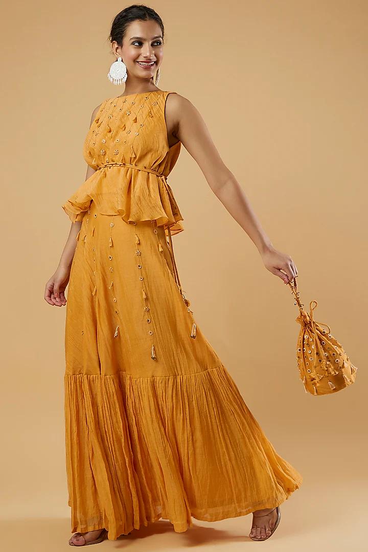 Brown Colored Indo Western Dress With Long Shrug – Banarasi Julaha