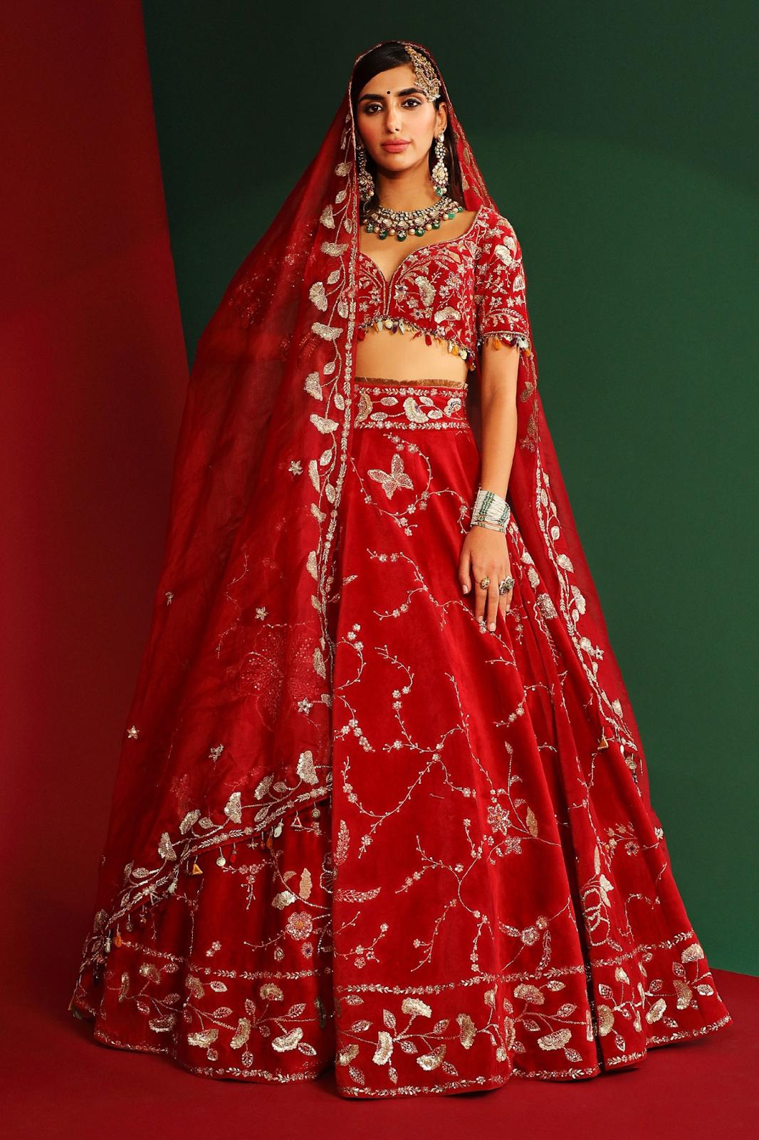 Fuchsia Red Raw Silk Bridal Lehenga Choli with a Tulle Dupatta and an –  Nitika Gujral