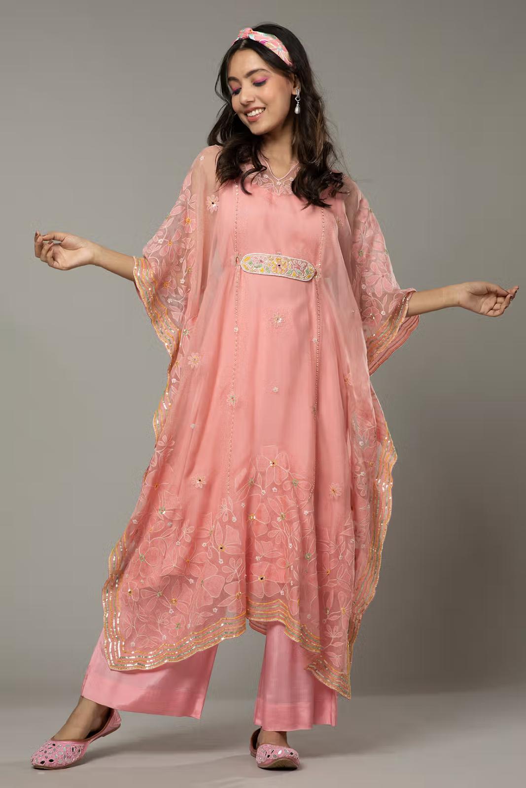 Pink embroidered art silk indo-western-dresses - SULAKSHA COUTUREZ - 4129035