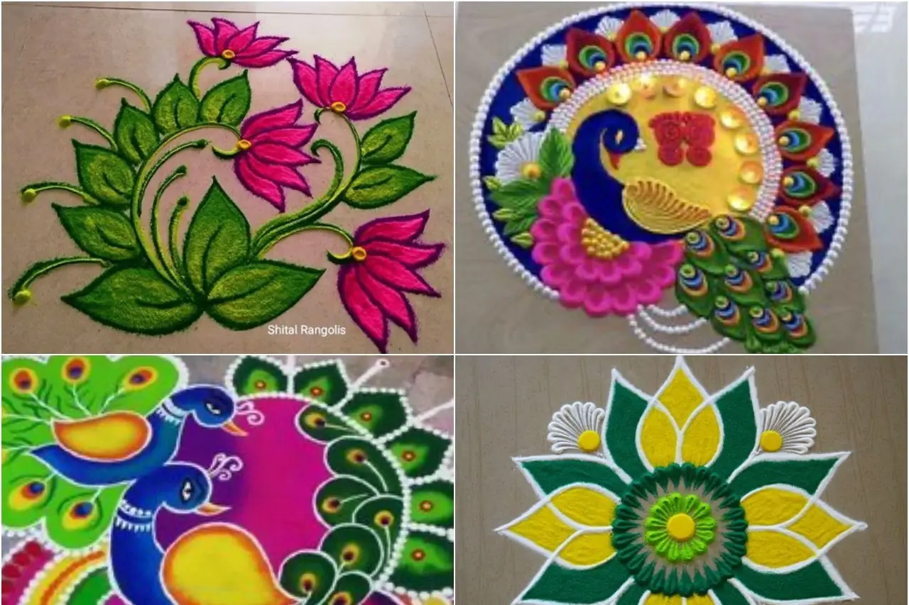 Tulsi Vivah Special Rangoli Designs || Indian Rangoli Art || Relaxing ||  Satisfying || Relaxing Video || Satisfying Video || Peacock Rangoli Design  || Peacock Kolam || Peacock Muggulu Design || Easy