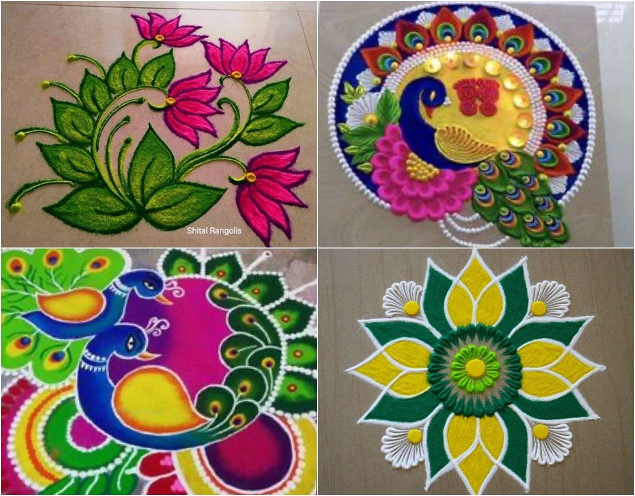 Rangoli Drawing || Peacock Rangoli Design || Diwali Special Rangoli Drawing  || Creativity Studio. - YouTube