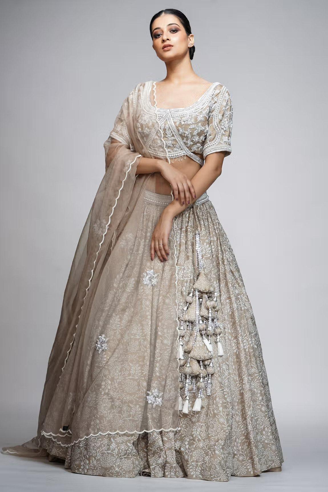 White Color Silk Satin Net Embroidered Diamond Work Lehenga Choli For  Wedding Wear - Urban Trend