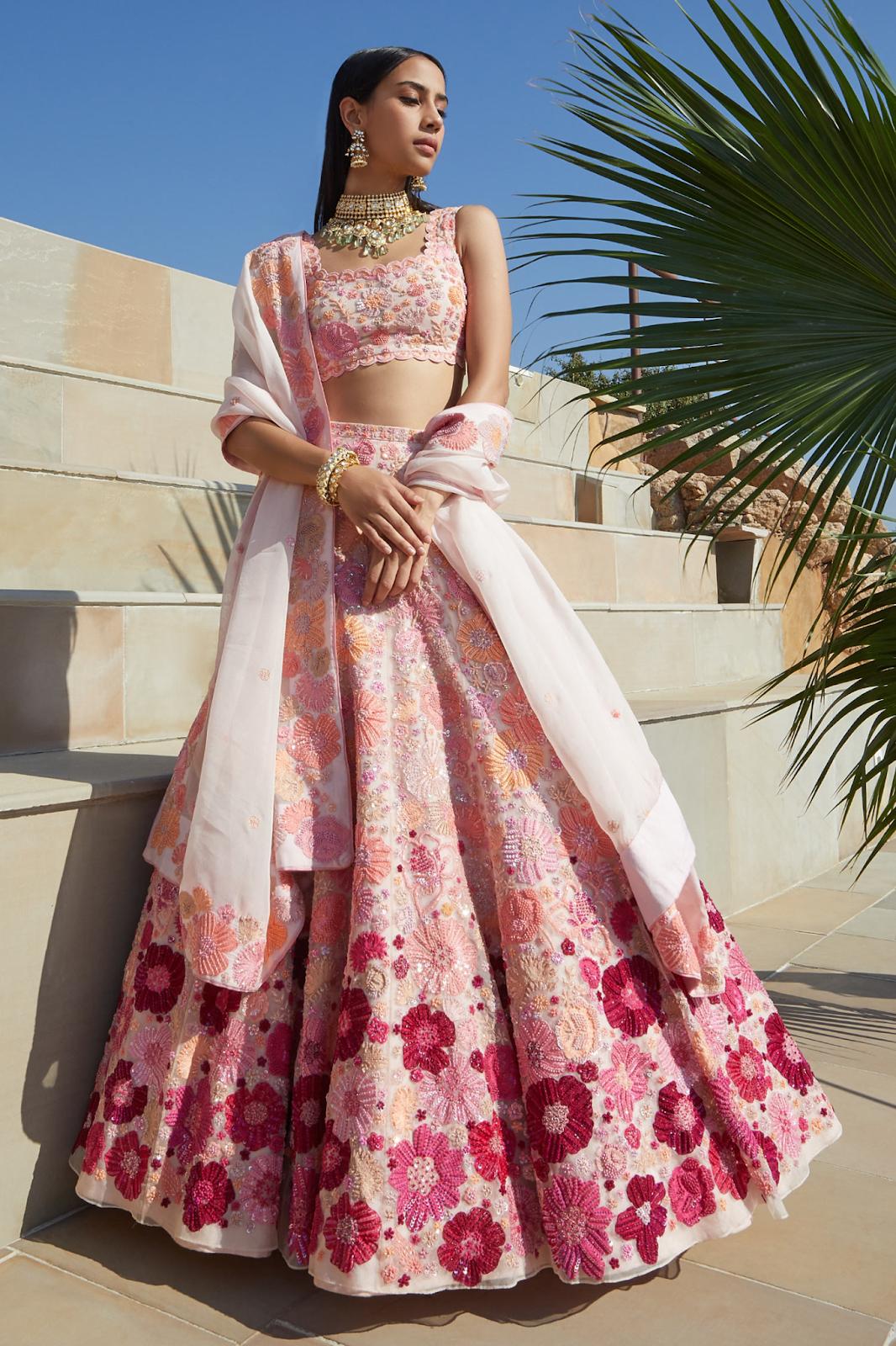 Bridal Lehenga Choli - Dreamy Pink Velvet Dori & Zarkan Work Lehenga –  Empress Clothing